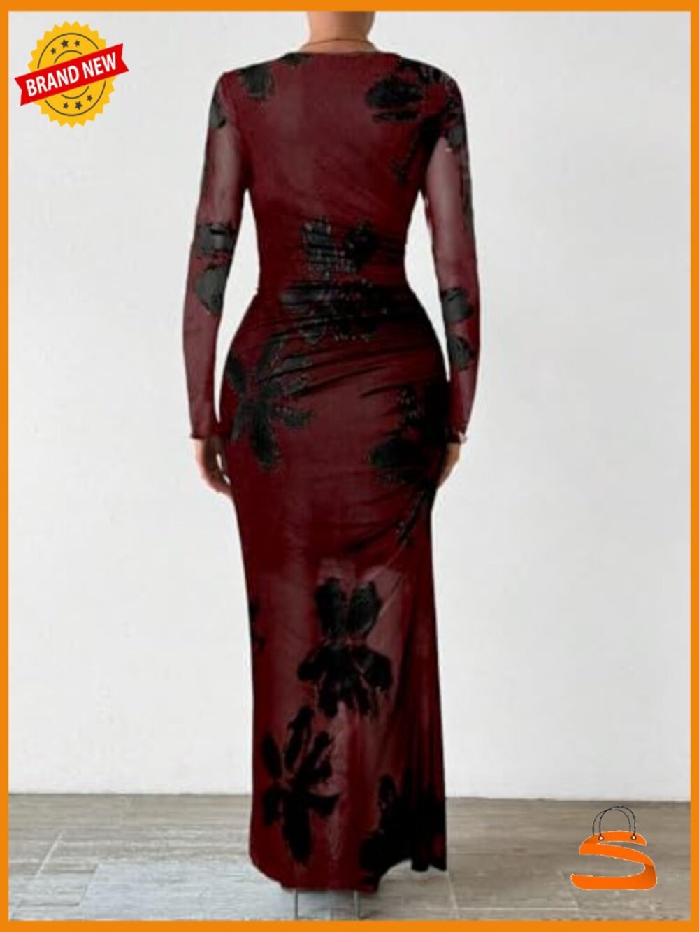 Long Sleeve Bodycon Maxi Dress Ruched Formal Slim Fit - Picture 2 of 2